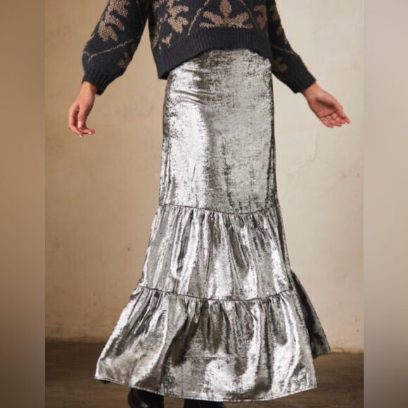 NKN Nekane Dresses & Skirts - NWT NKN Nekane Metallic Silver Tiered Maxi Skirt - Medium - $140 MSRP